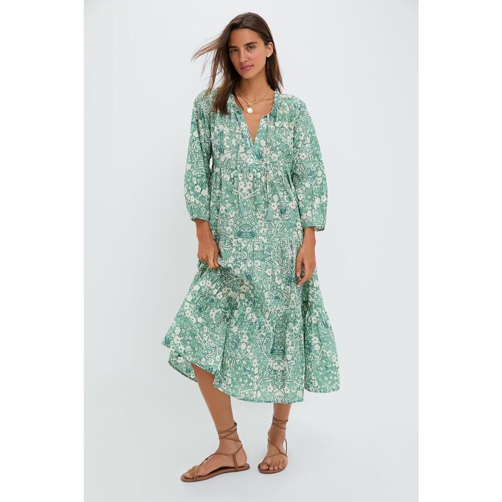 TUCKERNUCK BEACH Misty Jade Blossom Long Sleeve Salty Paloma Caftan Size XS NWT